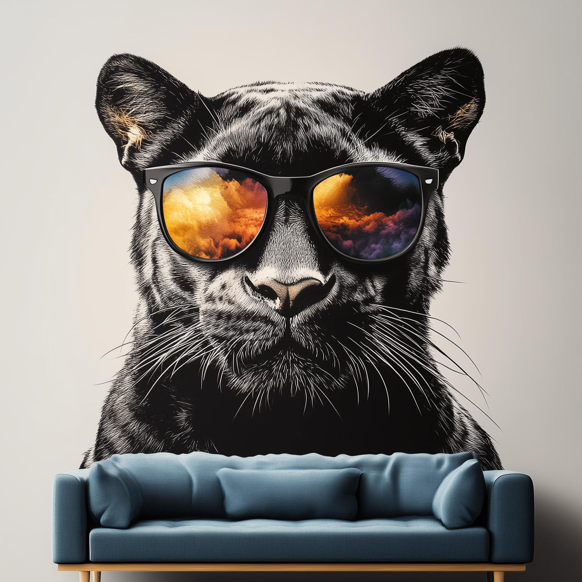 Black Panther Wall Decal displayed in a room setting.
