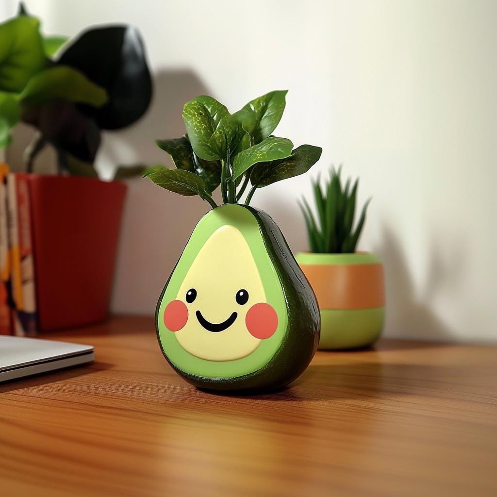 Alternate gallery view of Cute Avocado Planter with Smiley Face.