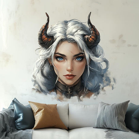 Fantasy Demon Girl Wall Decal displayed in a room setting.
