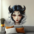 Fantasy horned character portrait wall decal displayed in a room setting.
