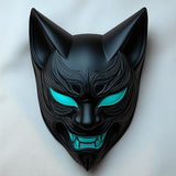 Product presentation view of 3D Printed Cyber Kitsune Mask.