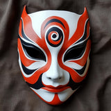 3D printed Japanese fox ninja mask with pointed ears and layered warrior-style facial details.