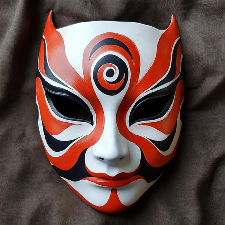 3D printed Japanese fox ninja mask with pointed ears and layered warrior-style facial details.