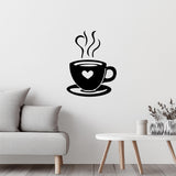 Minimalist coffee cup wall decal with steam and heart detail.