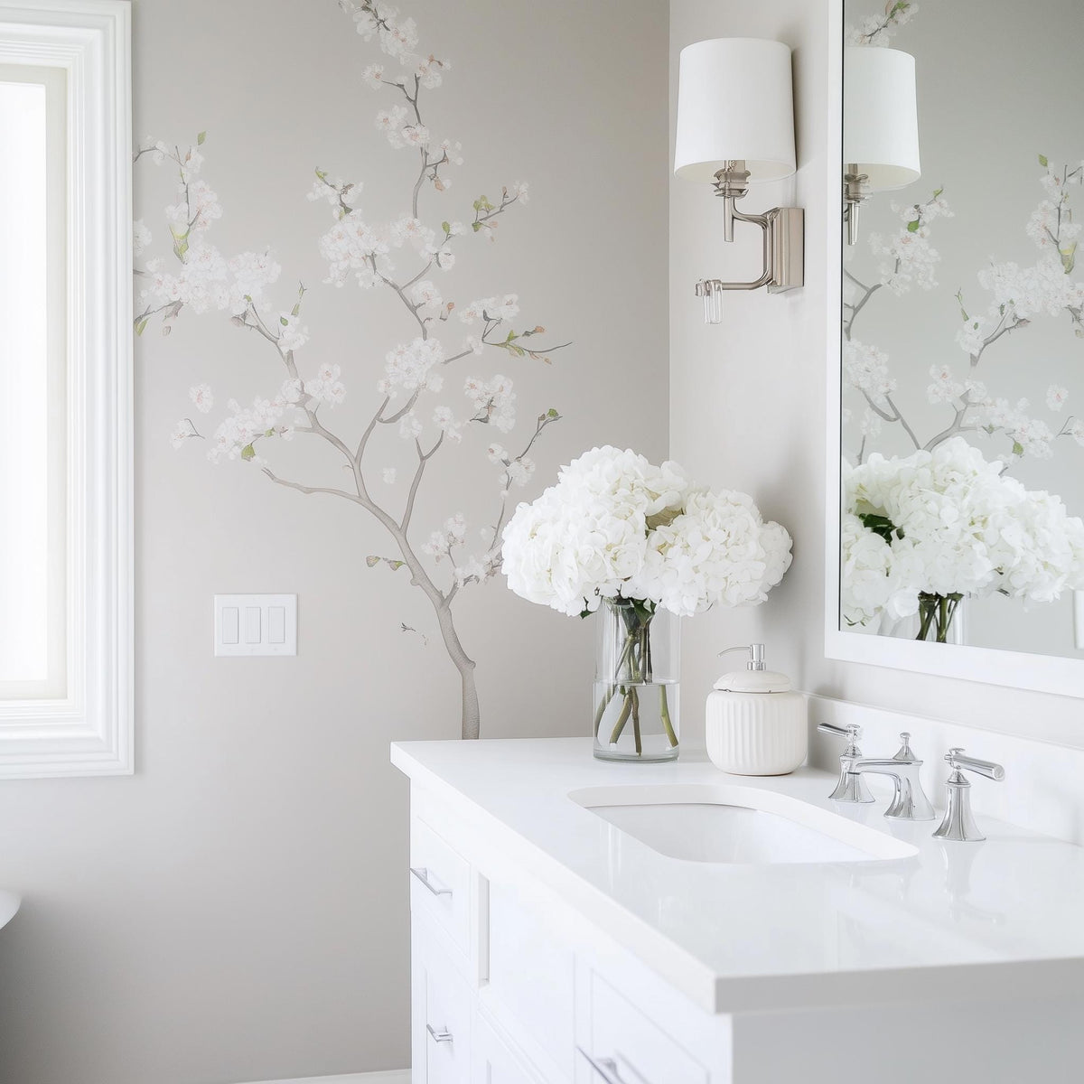Chinoiserie Blossom Wall Decal displayed in a room setting.