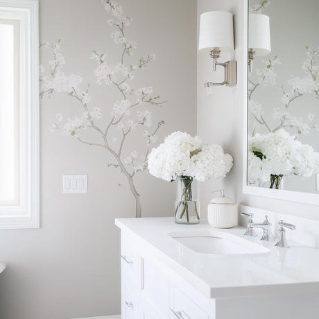 Chinoiserie Blossom Wall Decal displayed in a room setting.