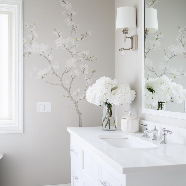 Chinoiserie Blossom Wall Decal displayed in a room setting.