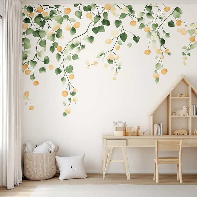 Watercolor Citrus Wall Decal displayed in a room setting.