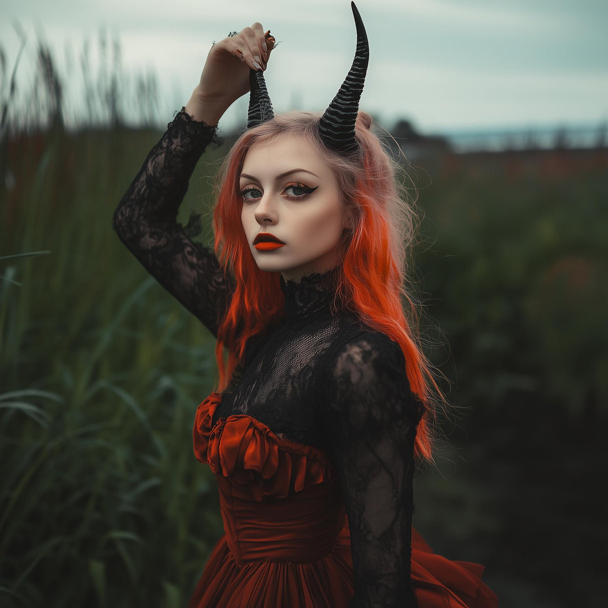 Alternate product view of 3D Printed Gothic Demon Horns Headband.