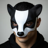 Badger-inspired 3D printed half mask with rounded ears and sculpted animal facial features.