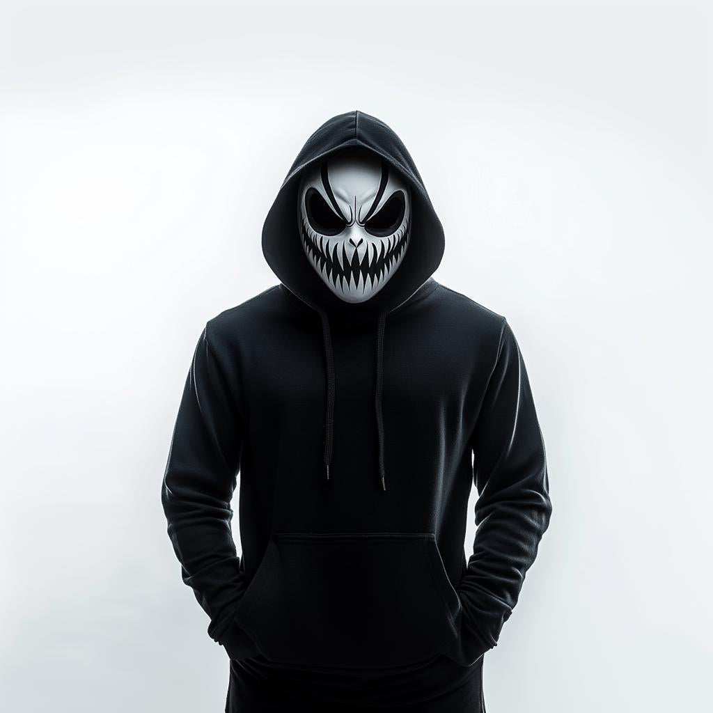 Product presentation view of 3D Printed Grinning Demon Cosplay Mask.