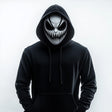 3D printed grinning demon mask with sharp teeth, deep eye openings and a horror-style full face.