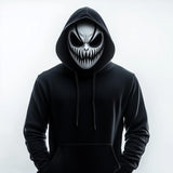 3D printed grinning demon mask with sharp teeth, deep eye openings and a horror-style full face.