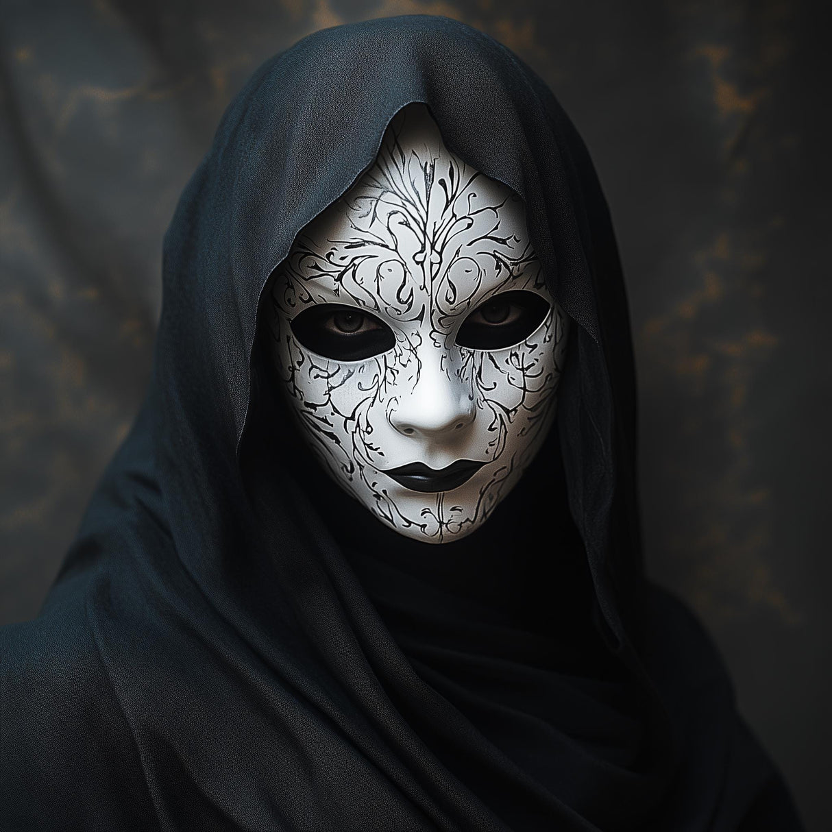 3D printed Gothic masquerade half mask with ornate raised patterns and Venetian-inspired contours.