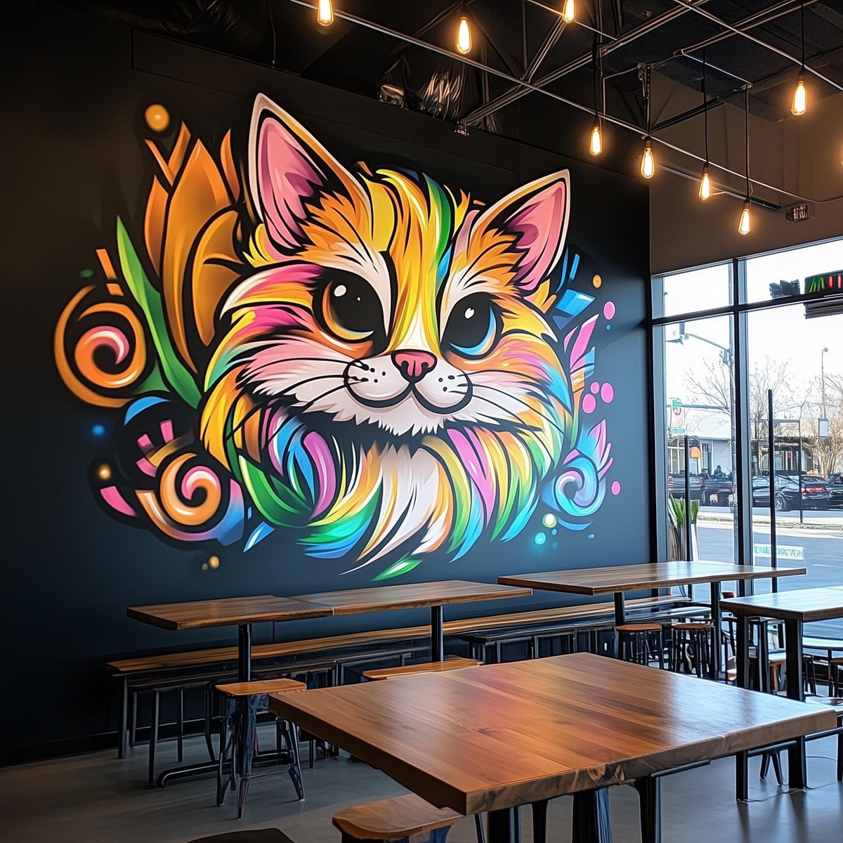 Colorful Cat Wall Decal displayed in a room setting.