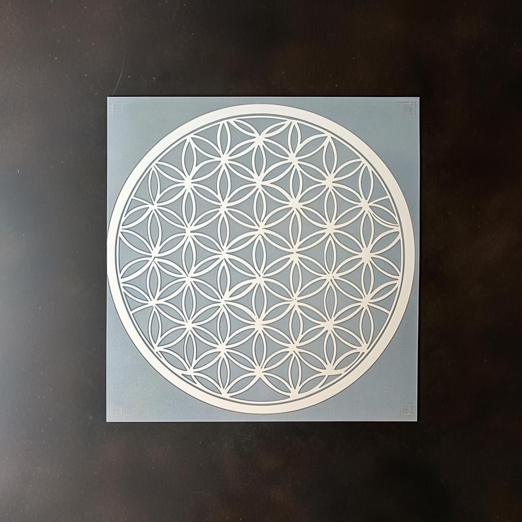 Product presentation view of 3D Printed Flower of Life Painting Stencil.
