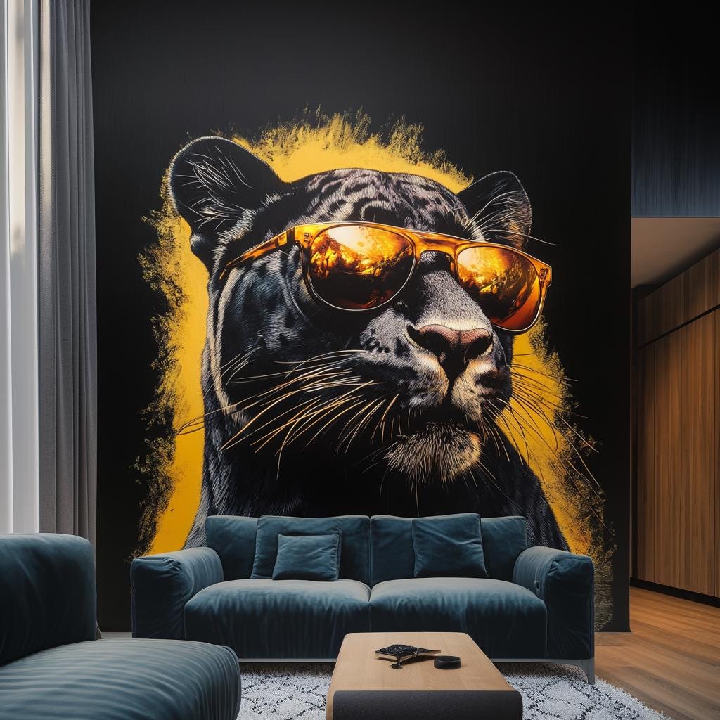 Black Panther Wall Decal displayed in a room setting.