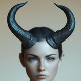 Alternate product presentation of 3D Printed Curved Demon Horns Headband.