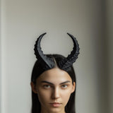 Product presentation view of 3D Printed Textured Demon Horns Headband.