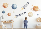 Alternate product view of Rocket Space Wall Decals for Kids.