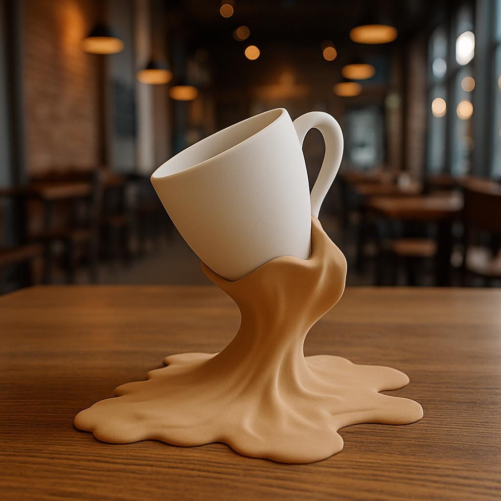 Product presentation view of 3D Printed Spilled Coffee Cup Holder.
