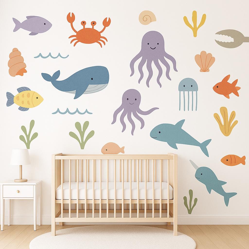 Alternate product view of Ocean Animal Wall Decals.