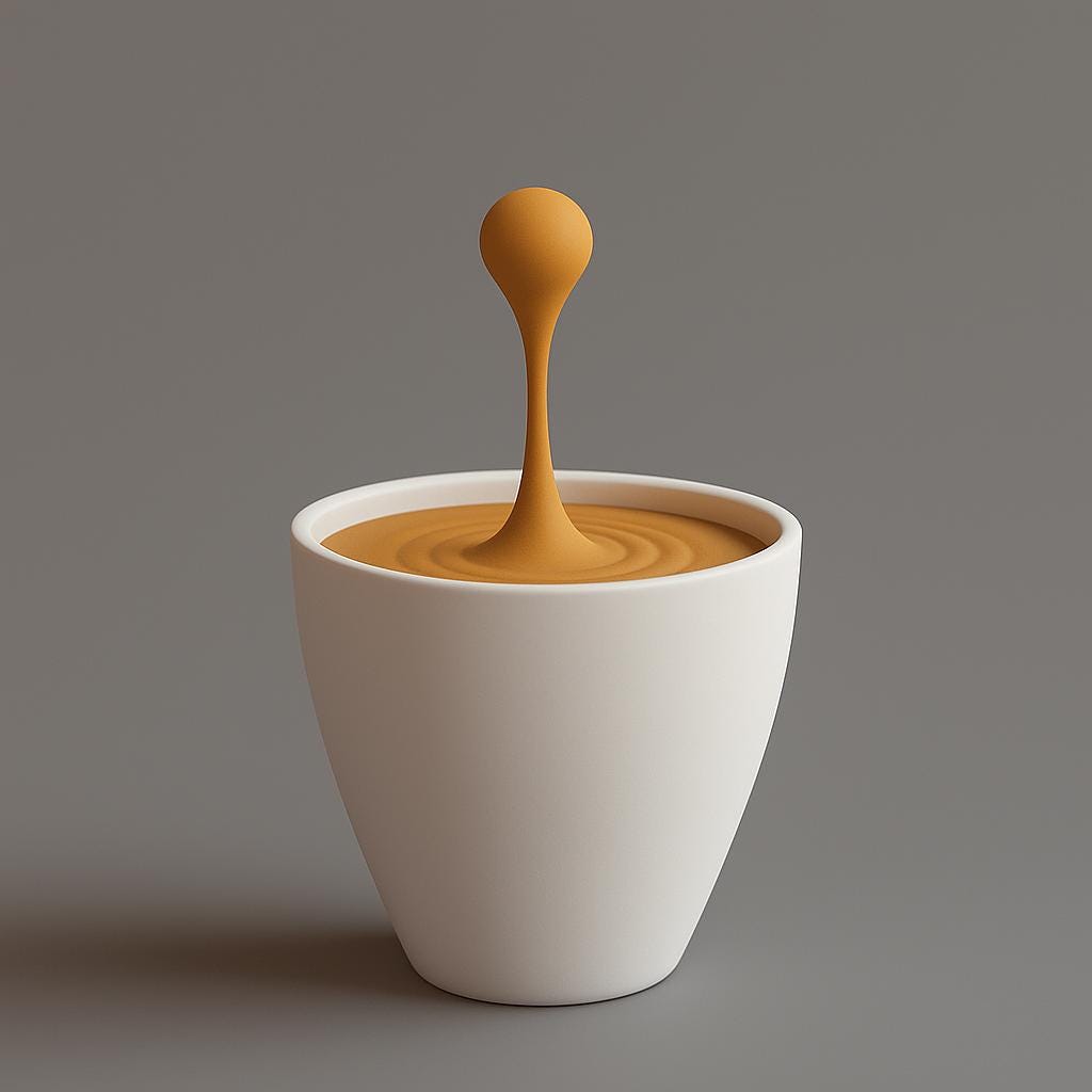 Product presentation view of 3D Printed Floating Coffee Drop Sculpture.