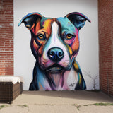 Large, colorful pitbull wall decal in an expressive street-art style.