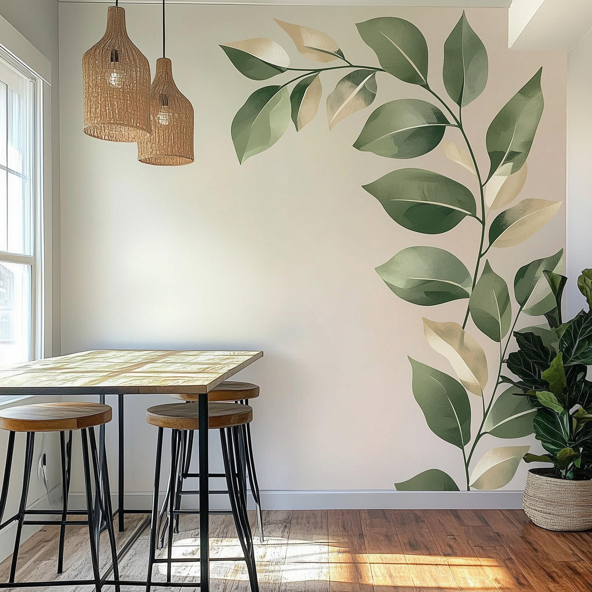 Large Vine Leaf Wall Decal displayed in a room setting.