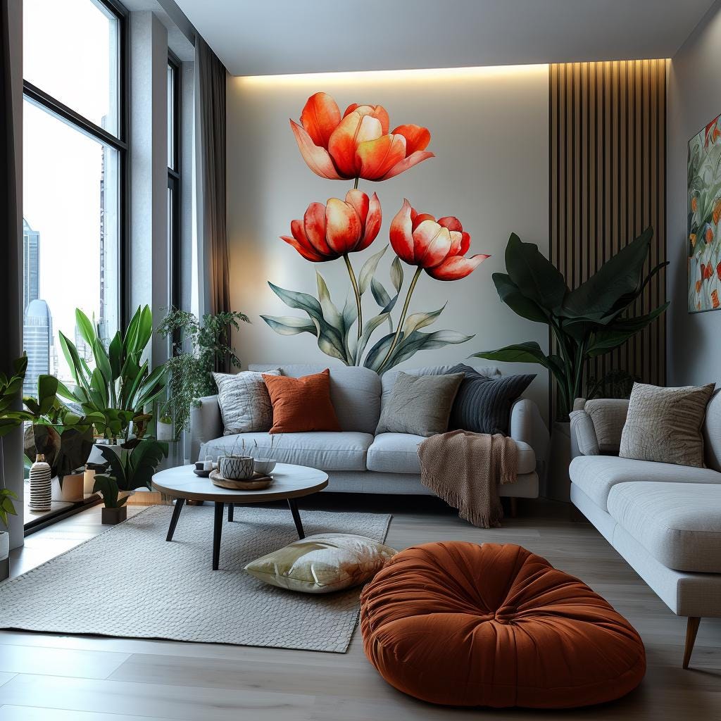 Product gallery view of Red Tulip Wall Decal.
