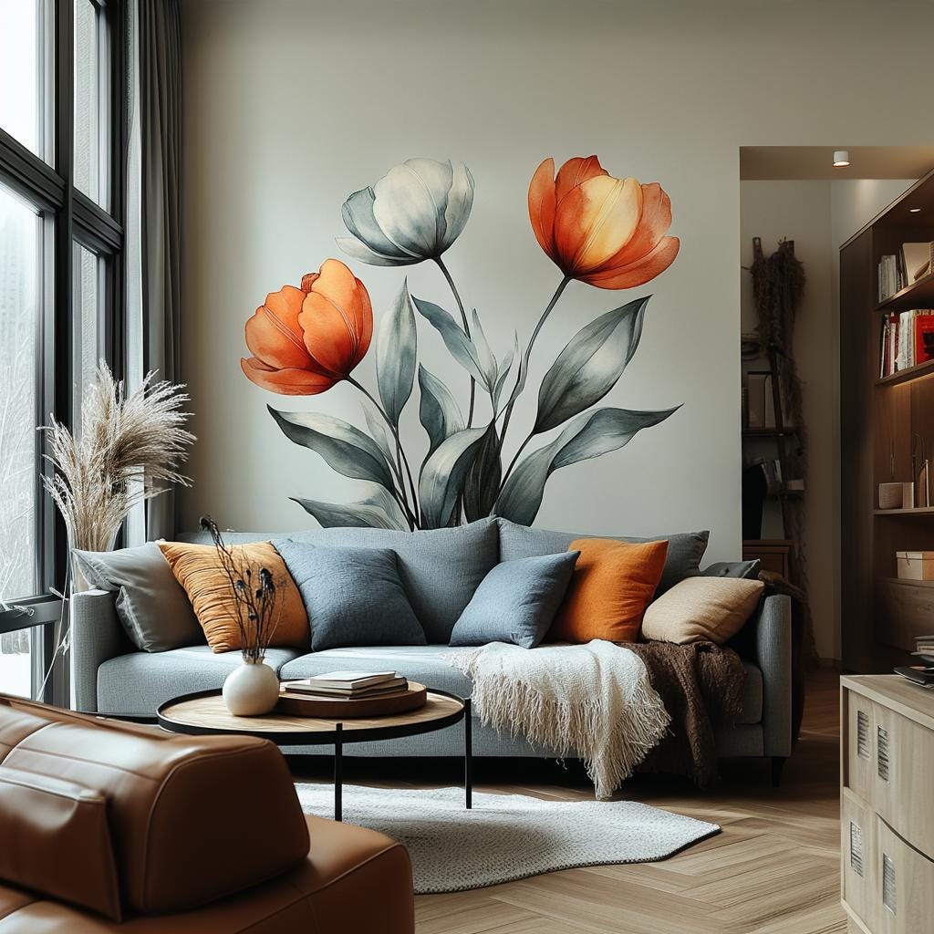 Product gallery view of Watercolor Tulip Wall Decal.