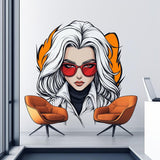 Illustrated white-haired character portrait vinyl wall decal with red glasses.