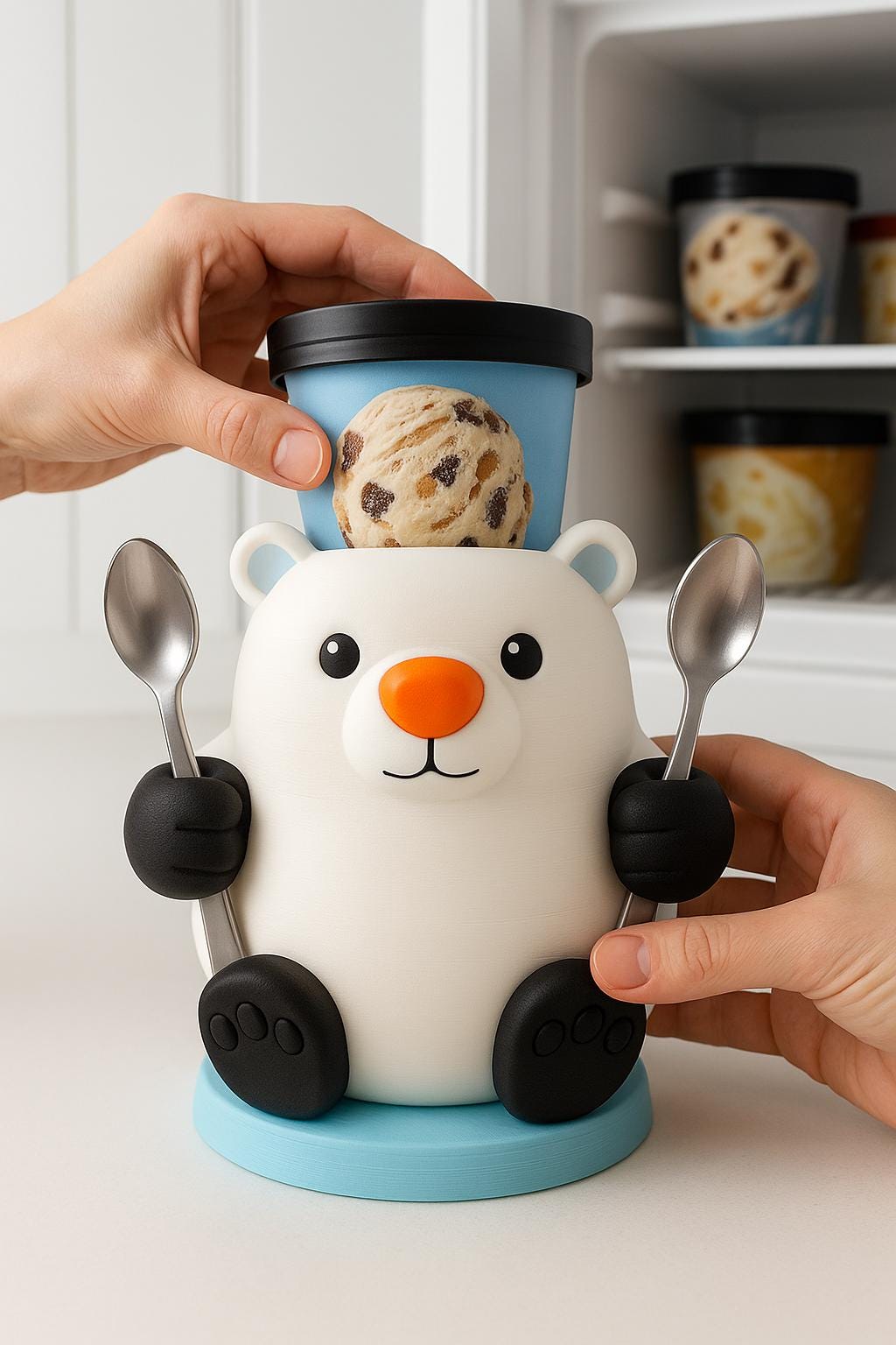 Additional product detail of 3D Printed Polar Bear Ice Cream Pint Holder.