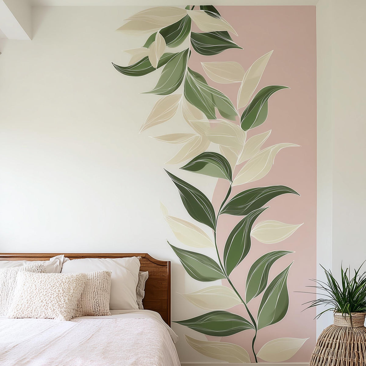 Large Vine Leaf Wall Decal displayed in a room setting.