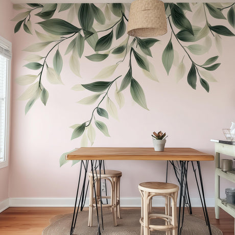 Large Vine Leaves Wall Decal displayed in a room setting.