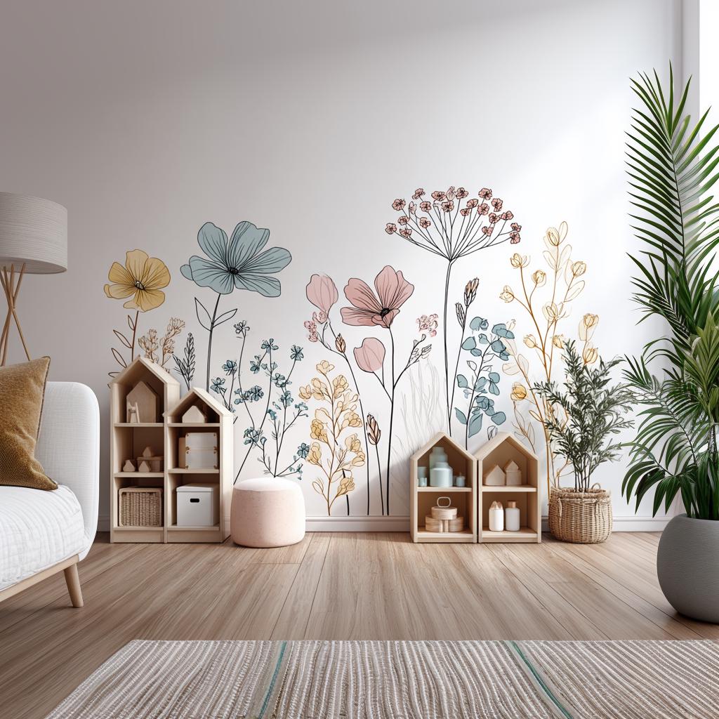 Product gallery view of Floral Line Art Wall Decal.