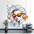 A modern wall decal featuring a stylized woman with white flowing hair and red-orange reflective sunglasses.