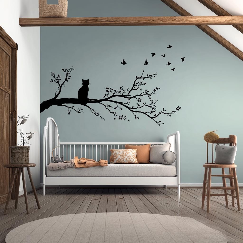 Alternate product view of Cat on Tree Branch Wall Decal.
