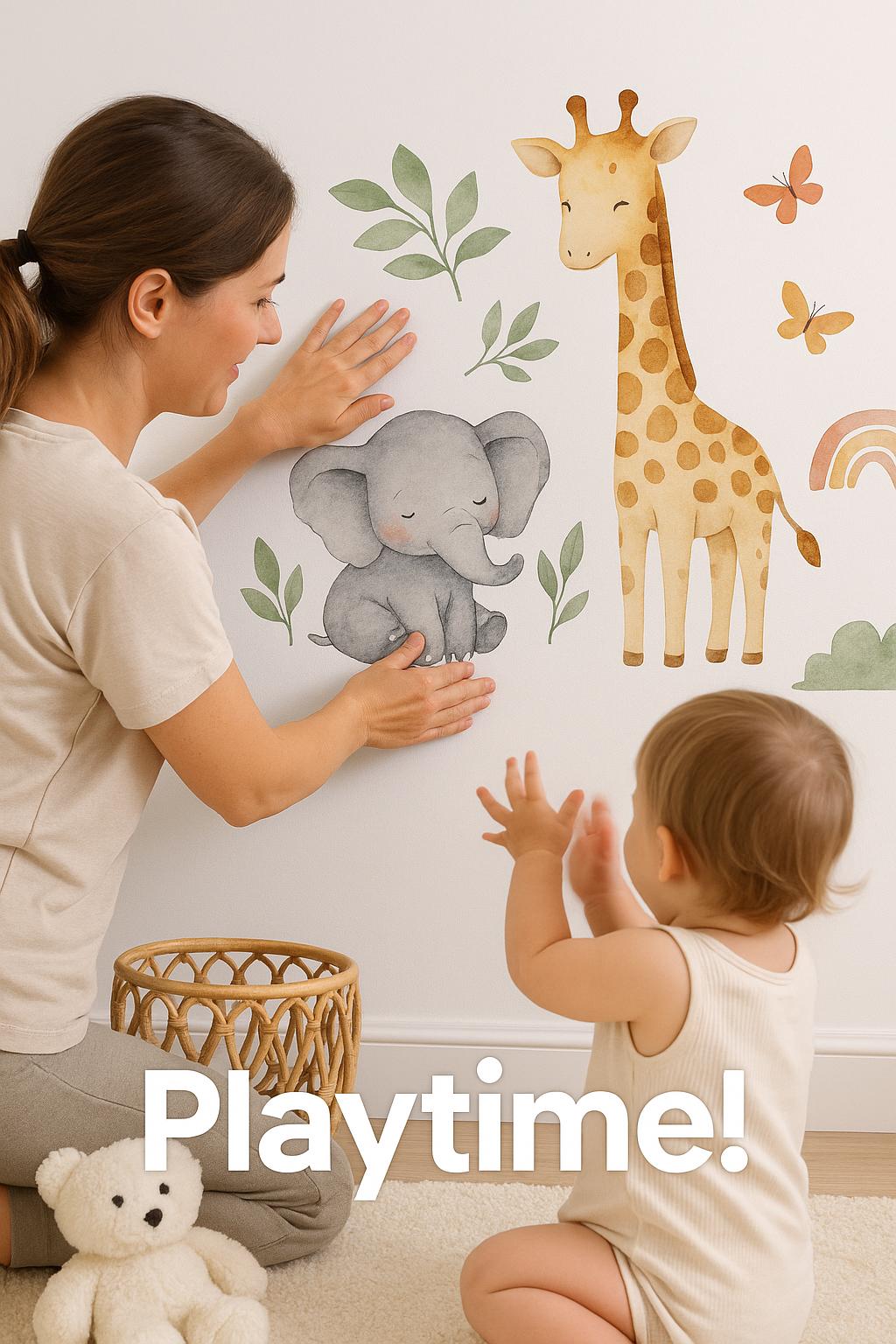 Alternate product presentation of Jungle Animal Wall Decals for Nursery.