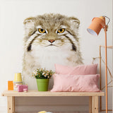 Illustrated vinyl wall decal of a Pallas’s cat with golden eyes and soft fur details.