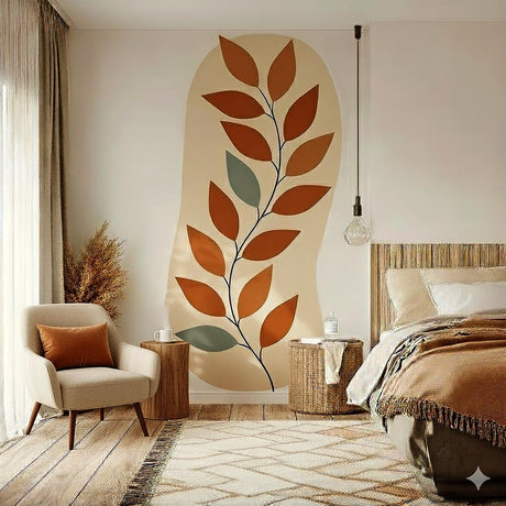 Large abstract wall decal featuring a vertical botanical branch.