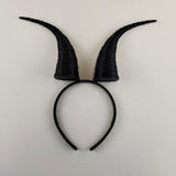Alternate view of the curved fantasy horns headband.