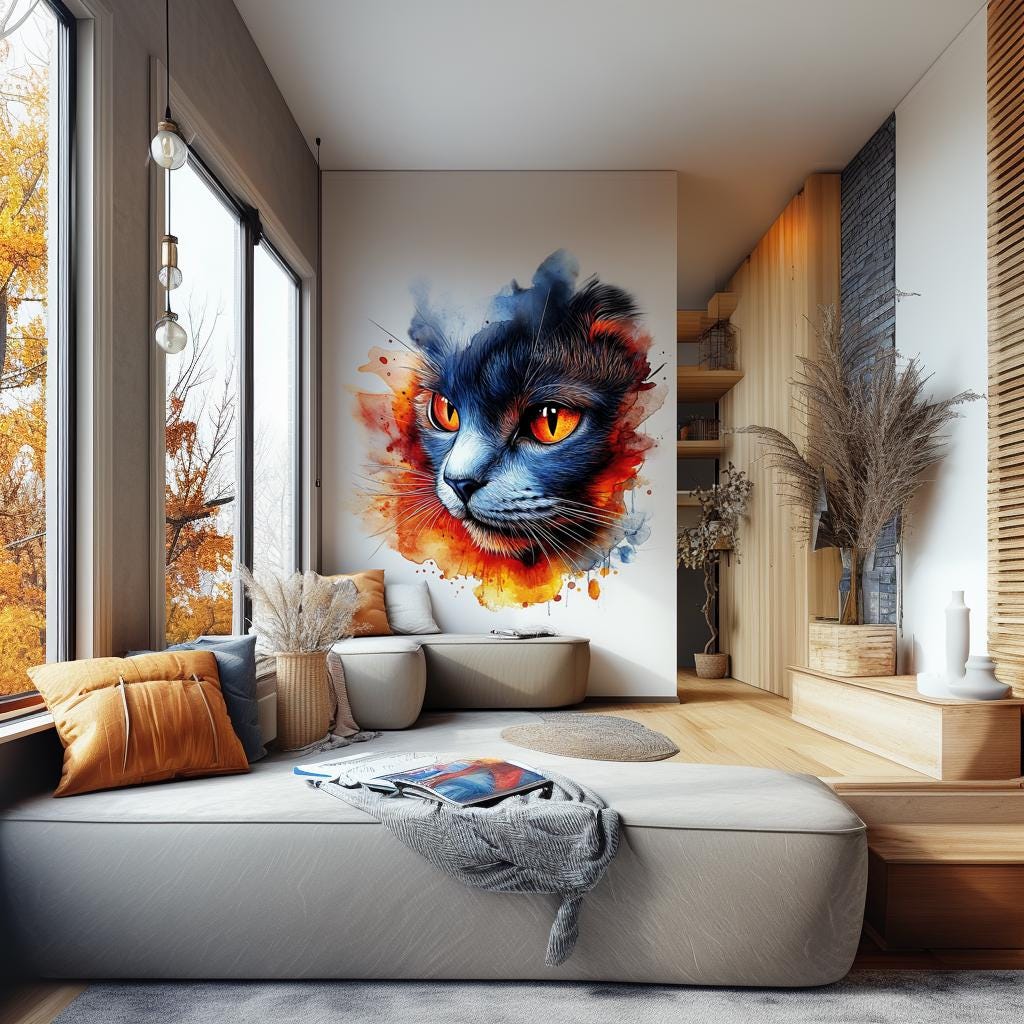 Alternate product view of Colorful Cat Wall Decal.