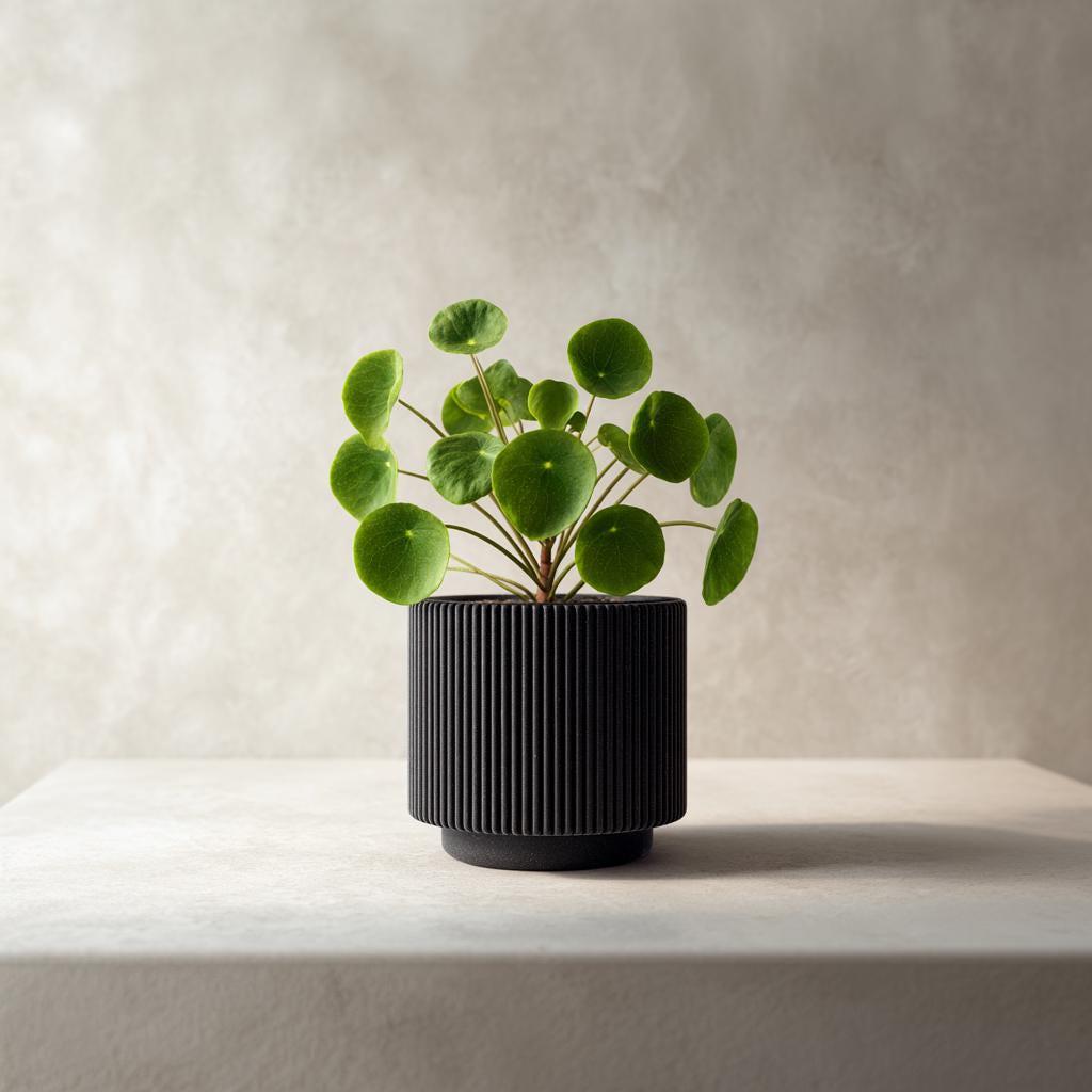 3D Printed Ribbed Black Planter shown in the product image.