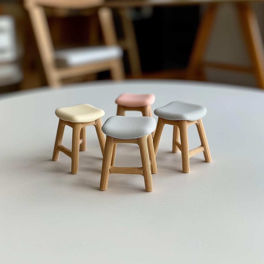 Product presentation view of 3D Printed 1:12 Dollhouse Stool Set of 4.