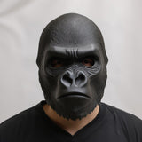 Front view of a 3D printed gorilla face mask worn by a person.