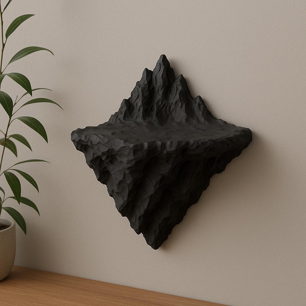 Product presentation view of 3D Printed Mountain Wall Shelf.