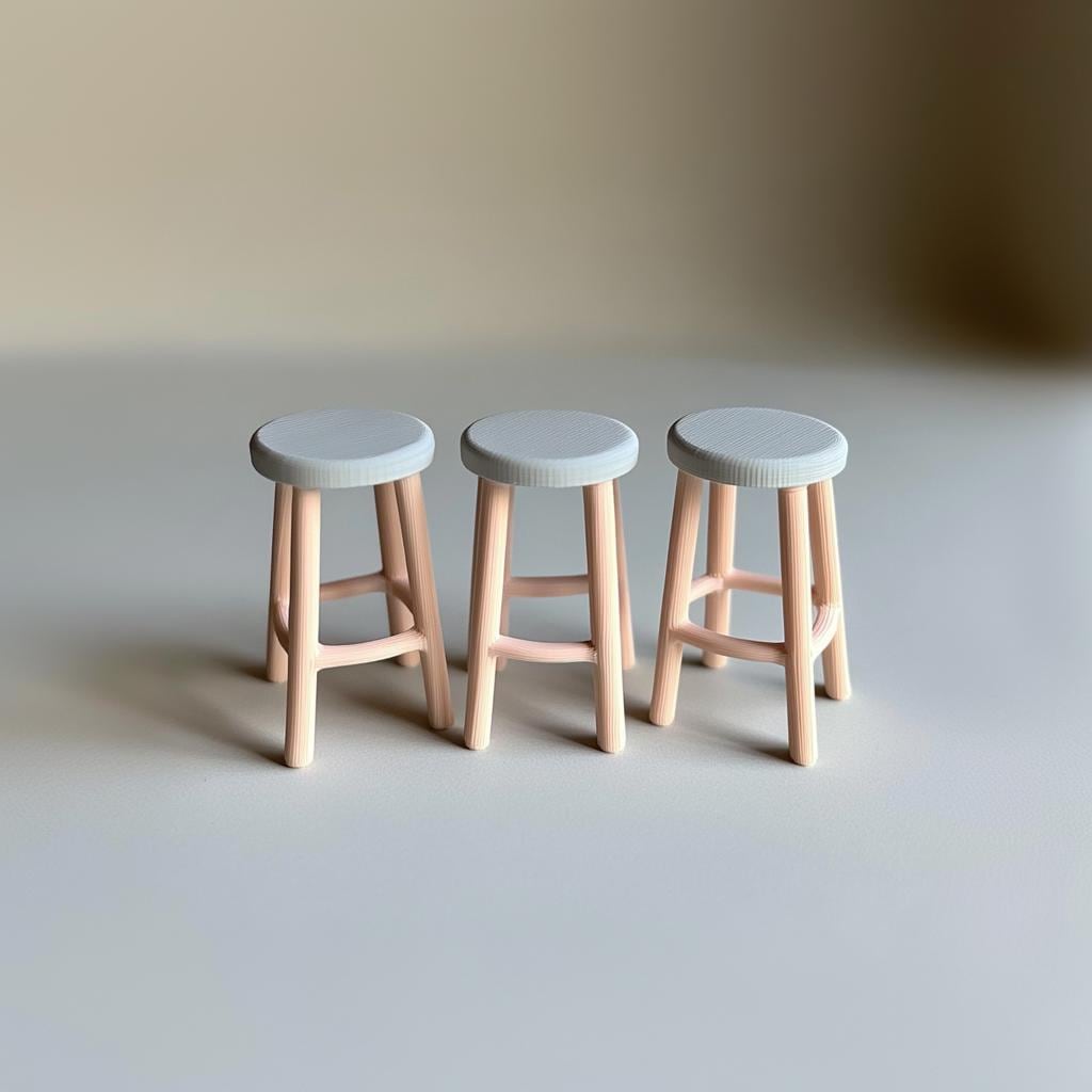 Product gallery view of 3D Printed 1:12 Bar Stool Set of 3.