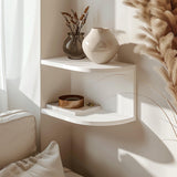 3D printed corner wall shelf in matte white PLA.