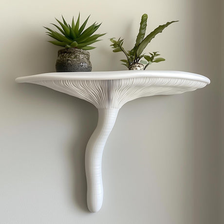 3D printed Artist's Conk mushroom wall shelf with a layered curved form and compact ledge.